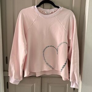 BLUE STUDIO LOS ANGELES pink cotton fray boxy cropped raglan heart pullover